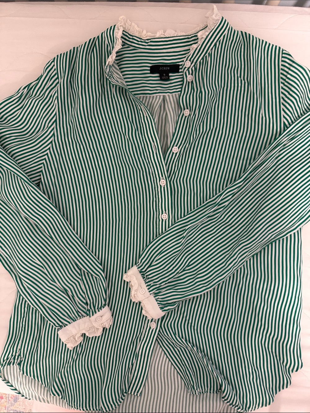 J. Crew Green and White Striped Button-Down Shirt